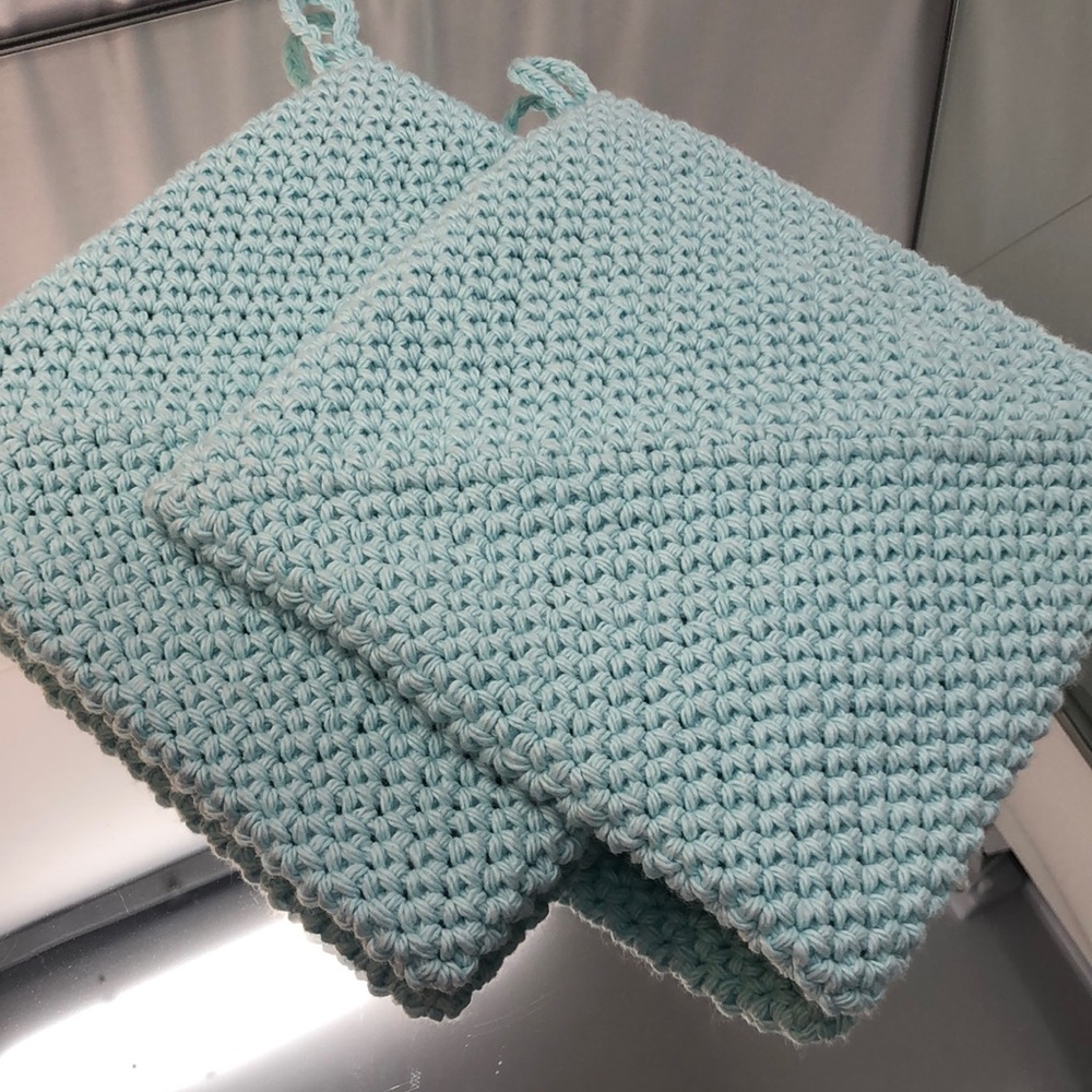 Hand crochet double thick potholders set of two mint green